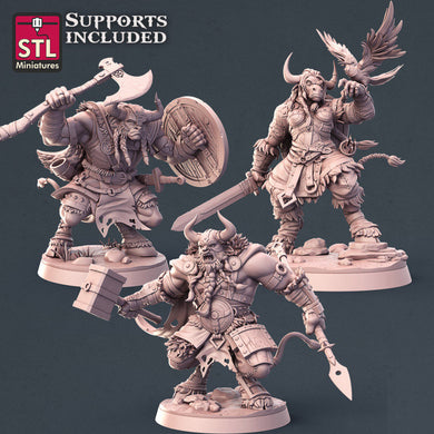 Minotaur Miniature Set | Minotaur Warrior| Viking Minotaur | Berserker | Bull Monster | Dungeons and Dragons | RPG | 32mm | Huge Creature