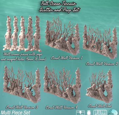 Ocean Terrain Set 2| Coral Wall w/ holes for Magnets | Coral Scatter | Coral Wall Terrain | Dungeons and Dragons | 32mm| Sync Ratio Systems