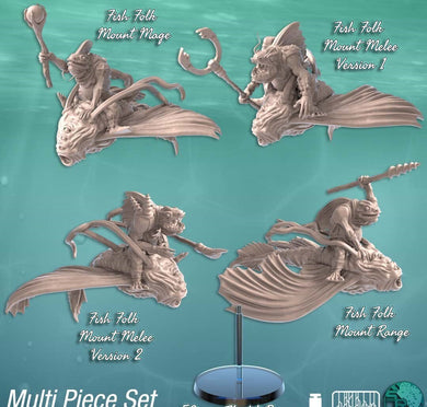 Mounted Fish Folk | Fish Folk Riders | Locathah Riders | Ocean Miniature | Underwater | Dungeons and Dragons Terrain |Sync Ratio Systems