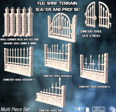 Graveyard Terrain Set 4 | Graveyard Fence Terrain w/ Holes for Magnets | Haunted | Spooky Spirit Terrain | Scary | Dungeons and Dragons