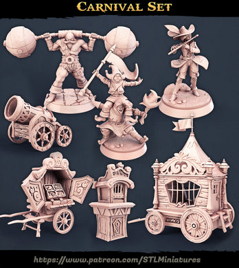 Carnival Miniatures Set | Circus | Strongman | Jester | Performers | Carnival Cart | Circus | Tabletop Terrain | DnD | Miniatures | DnD 5E