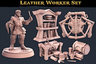 Leatherworker Vendor Set/Leather Worker Shop/Leather - Tabletop Terrain | Scatter Terrain | Dungeons and Dragons | Pathfinder | RPG Terrain