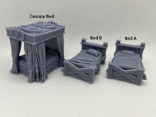 Load image into Gallery viewer, Bedroom/Tavern Beds/Candles - Tabletop Terrain | Scatter Terrain | Miniatures Terrain | Dungeons and Dragons | Pathfinder | RPG Terrain
