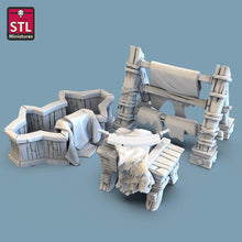 Load image into Gallery viewer, Leatherworker Props/Leather Worker Shop - Tabletop Terrain | Scatter Terrain | Dungeons and Dragons | Pathfinder | RPG Terrain
