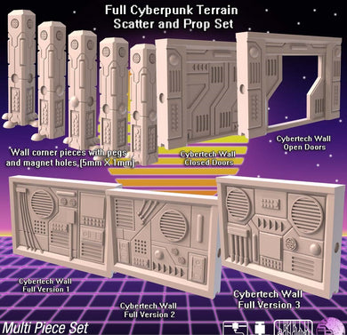 Cyberpunk Terrain Set 4 | Cyberpunk Wall w/ holes for Magnets | Cyberpunk Wall Terrain | Science Fiction Terrain | Space Terrain | 32mm