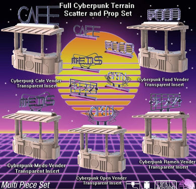 Cyberpunk Terrain Set 1 | Cyberpunk Street Vendor | Cyberpunk Street Terrain | Science Fiction Terrain | Space Terrain | RPG | 32mm