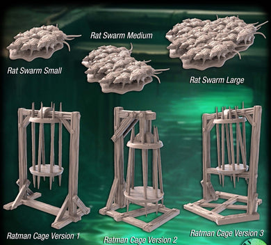 Sewer Terrain Set 2 | Underground Scatter Terrain | Rat Swarm Miniature | Spell Effects | Sewer Portal | Sewer Cages | DnD Terrain | 32mm