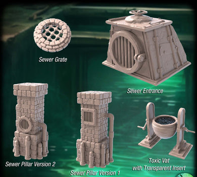 Sewer Terrain Set 1| Underground Scatter Terrain | Sewer Pipes | Sewer Debris | Sewer Grate | RPG Terrain | 32mm | Sync Ratio Systems