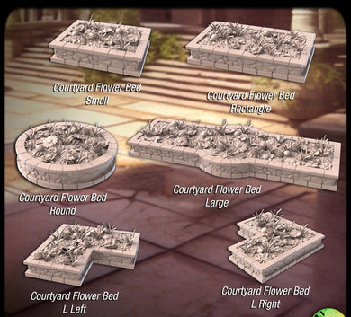 Courtyard Terrain Set 1 | Flower Bed Scatter Terrain | Plaza Terrain | Bushes | Rose Bush | Dungeons and Dragons | 32mm | Sync Ratio Systems
